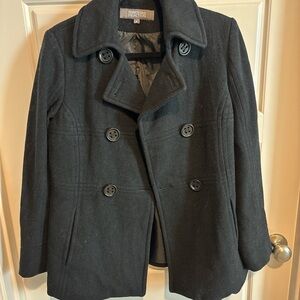 Kenneth Cole Reaction Black Double-Breasted Wool-Blend Peacoat